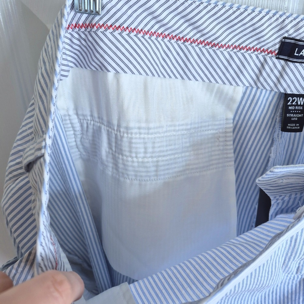 Lands End seersucker blue white stripe mid rise straight cropped pants women 22W - Picture 13 of 16